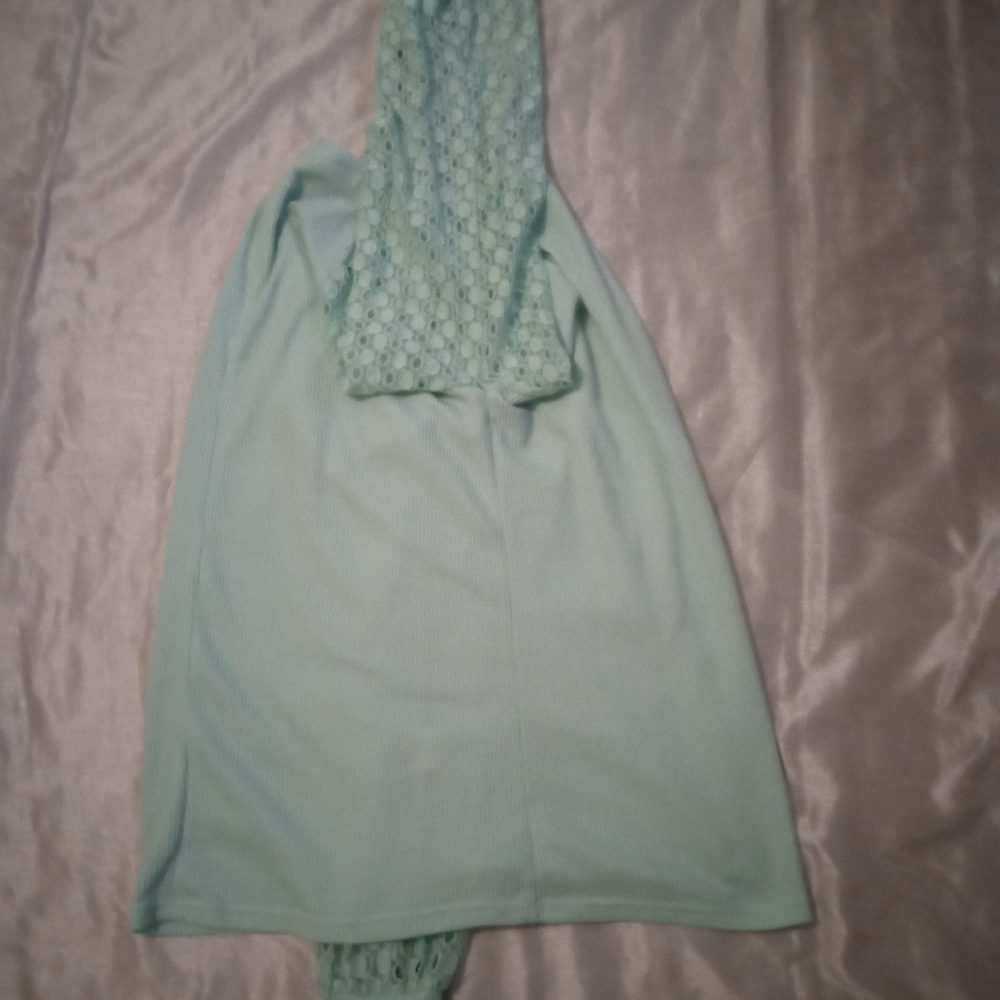 New Without Tag Miholl Mint Green Lace Sleeve Sweatshirt SizeL - Picture 4 of 8